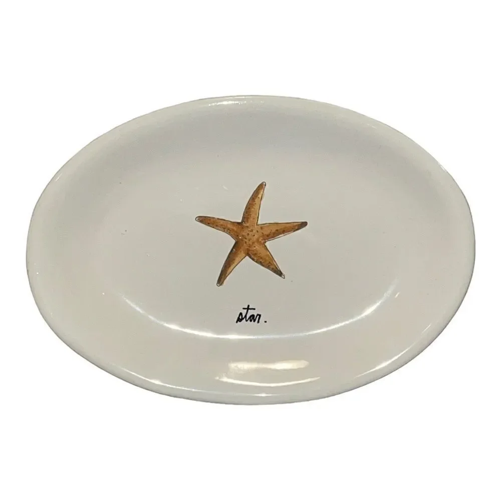 Rae Dunn STAR Starfish Ceramic Oval Dessert Appetizer Plate EUC